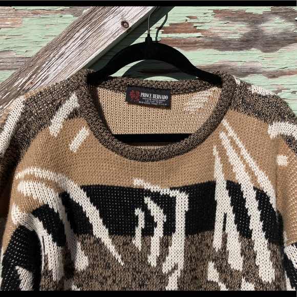 Vintage Slouchy Abstract Knit Sweater Neutrals Prince Bernardo - Picture 2 of 8